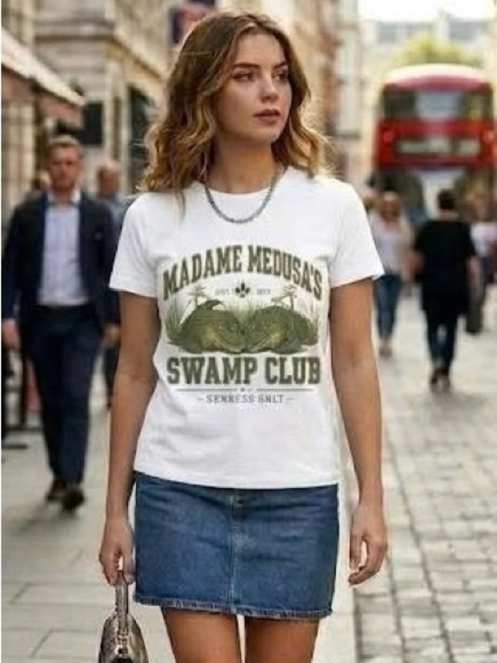 NWT Gildan Madame Medusa's Swamp Club Alligator Graphic T-Shirt White
